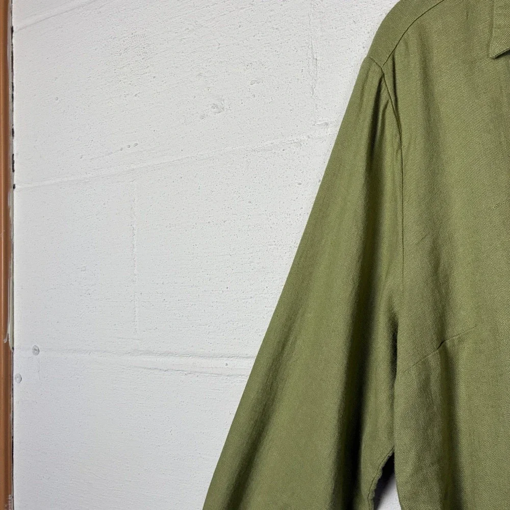2025 Michael Michael Kors Womens Boxy Linen Blend Button Down Shirt Size L Green